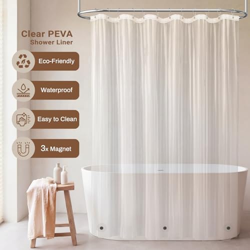 BTTN 3-in-1 Long Boho Linen Fabric Shower Curtain with Liner, 72x84