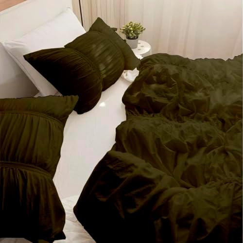 BedDecor 1 Piece Ruched Pattern Duvet Cover with Zipper & Corner Ties