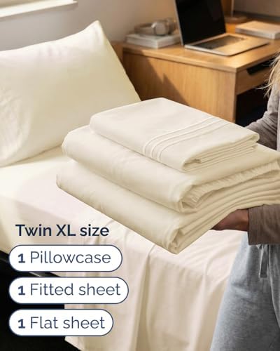 Twin XL Size 3 Piece Sheet Set - Breathable & Cooling Sheets - Off
