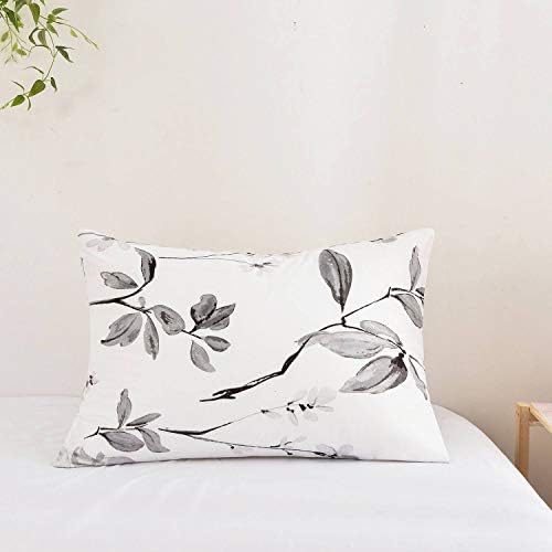 NANKO Queen Pillow Case Set (2 Pack), White Floral Printed Pattern