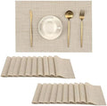 Woven Vinyl Beige Placemats Set of 20, Linen Look & Easy to Clean