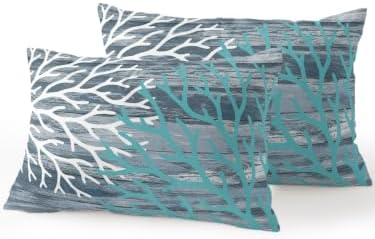 Set of 2 Outdoor Pillows Waterproof, Coastal Corals Indoor/Outdoor