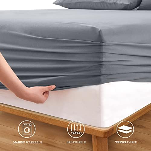 Horbaunal Extra Deep Pocket Cal King Fitted Sheet Only, Silver Grey