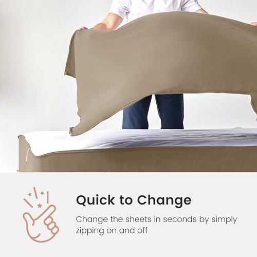 Zip On Fitted Sheet 2 Zip Sheets +1 Base 16" in Cotton Twin XL Taupe