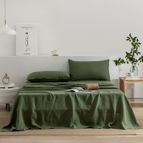 EVERLY Linen Twin Sheets Set, 100% Stonewashed French Linen Bed Sheets