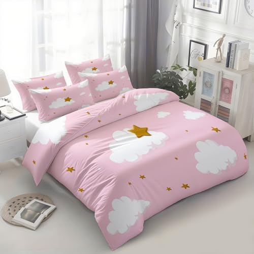 King Duvet Cover Set Minimalist Star and Cloud Pattern Soft Microfiber