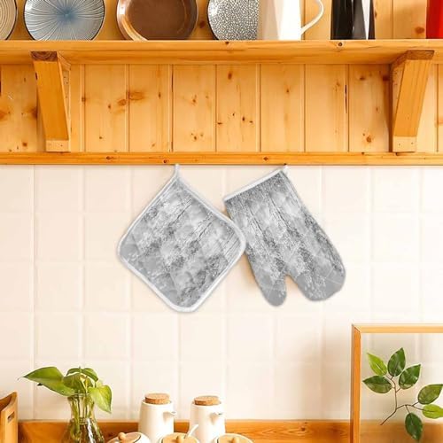 Quilted Cotton Terry Cloth Oven Mitt, Pot Holder Gray Forest Art