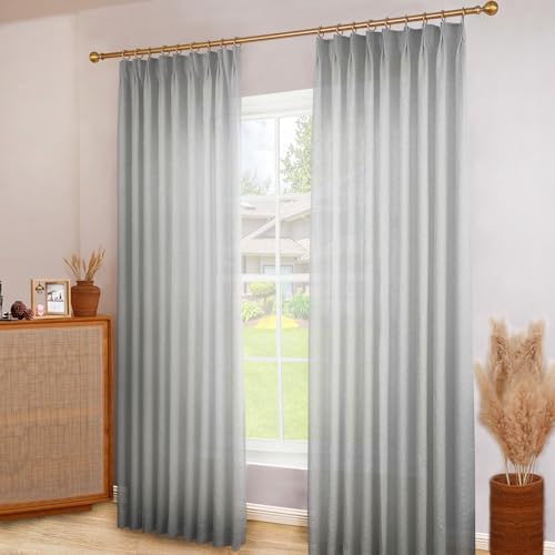 Pinch Pleated Linen Semi Sheer Curtain, 50 Width 108 Inch Long