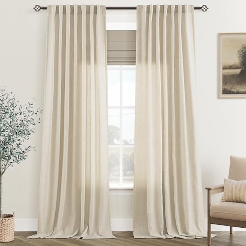 Faux Linen Beige Curtains 84 Inches Long for Living Room Rustic