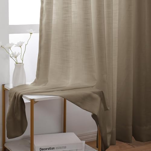 84 Inches Long Pinch Pleated Linen Light Filtering Curtains