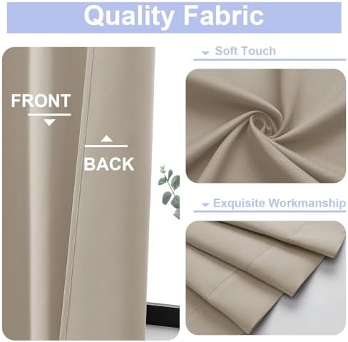 Simplebrand Biscotti Beige Blackout Curtains 72 Inch Length for