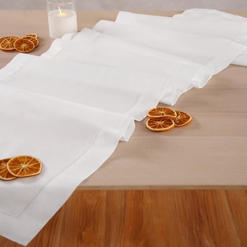 Home Ekaa White Table Runner 120 Inch – Cotton Linen Hemstitch