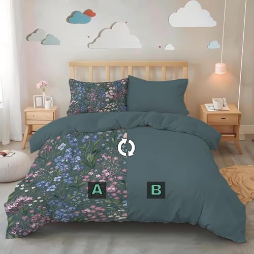 Natural Wildflowers and Meadows Duvet Cover King 3Pcs, Breathable