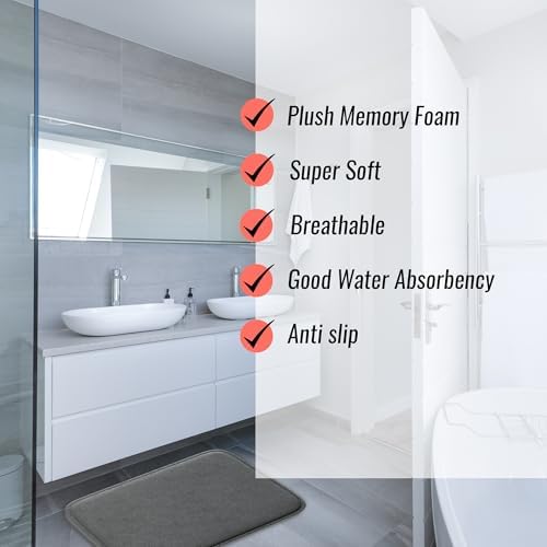 2-Piece Memory Foam Bathroom Rug Set, Non-Slip - Charcoal