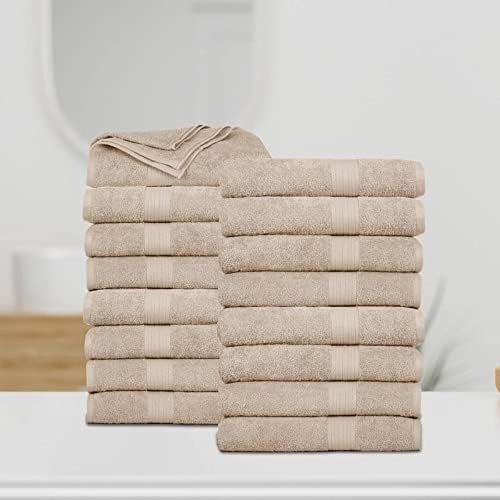 Beige Color 16 Piece Soft & Highly Absorbent Cotton Bath Towels 16 in.