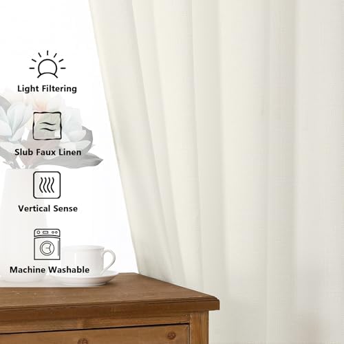 Chyhomenyc Ivory Curtains 84 Inches Long 2 Panels Set, Light Filtering