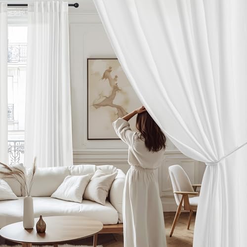 NICETOWN Non-See-Through Off White Sheer 108 inch Curtains, W52xL108