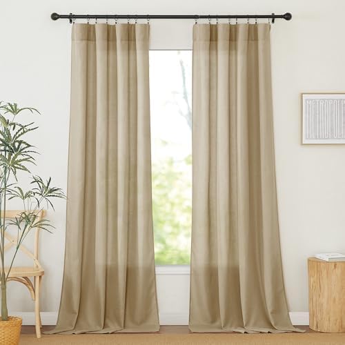 RYB HOME Linen Sheer Curtains 2 Panels for Living Room, Semi