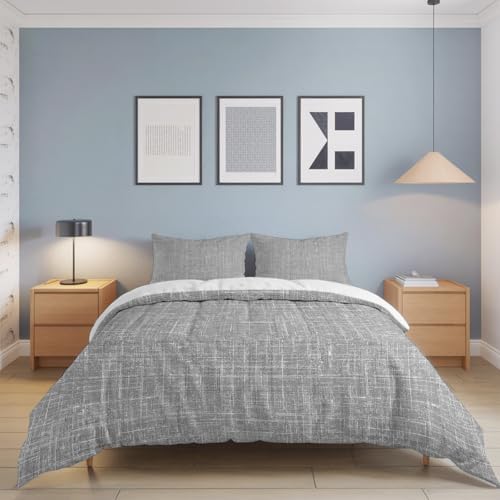 Linen Texture Full Duvet Cover Set - 4 Pcs Comforter Cover Bedding