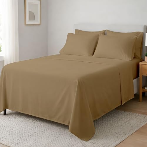 Full XL 6 Piece Egyptian Cotton Sheet Set, 16 Inch Deep Pocket, Taupe