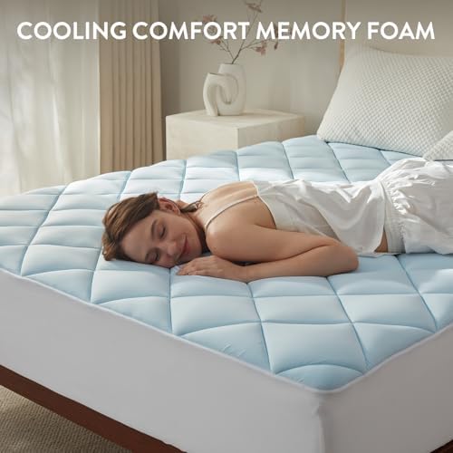 SureFit Cooling Mattress Topper Queen,Gel-Infused Memory Foam Mattress