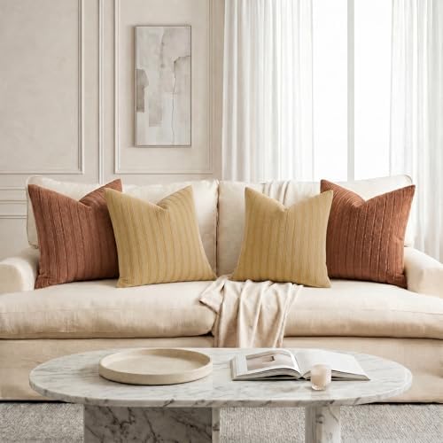 DEZENE 18x18 Rust Red Throw Pillow Covers Pack of 2 Soft Striped