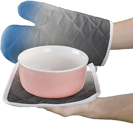 Quilted Cotton Terry Cloth Oven Mitt, Pot Holder Blue Grey Gradient