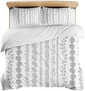 3 Pieces Bedding Set King Size, Grey Botanical Soft Duvet Covers Set