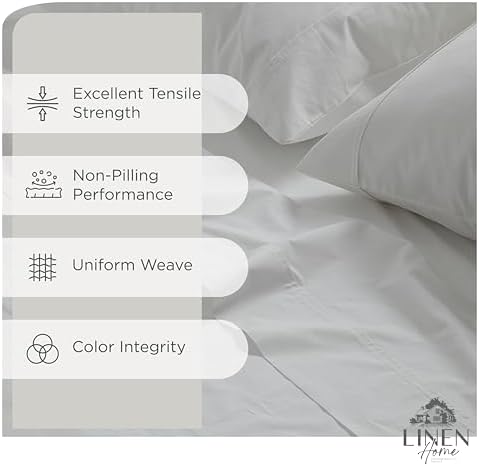 Linen Home Twin Sheets 100% Cotton Percale, 3 Pc Cooling Set - White