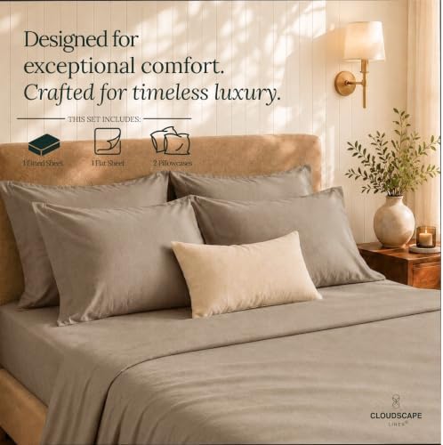 Cloud Scape Full Bed Sheets 100% Egyptian Cotton Sateen - Taupe