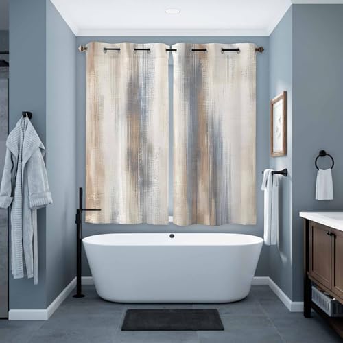 Beige Gray Window Curtains with Grommets Kitchen Drapes, Abstract