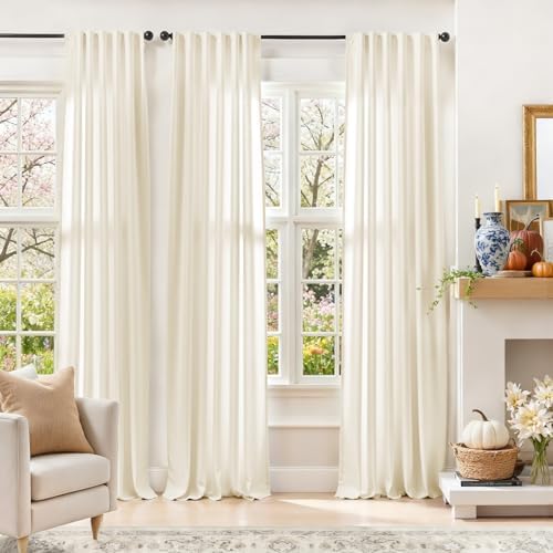 Lazzzy Ivory Velvet Extra Long Curtains 120 Inch Length Drapes for