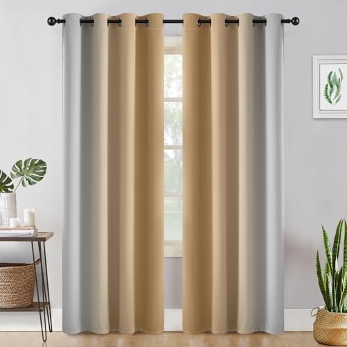 COSVIYA Grommet Blackout Ombre Beige Curtains W52 x L84 Inch