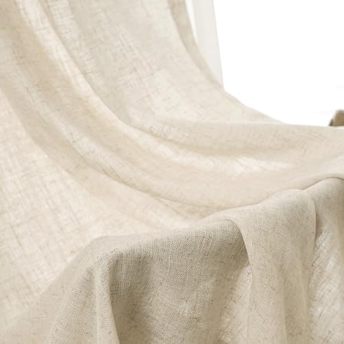 DriftAway Natural Linen Curtains 120 Inches Long 3 Pound Thick Semi