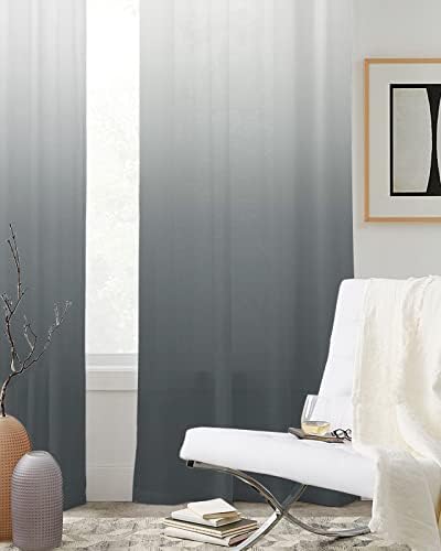 Grey Ombre Sheer Curtains 63 Inch Length Grommet Semi Sheer Drapes for