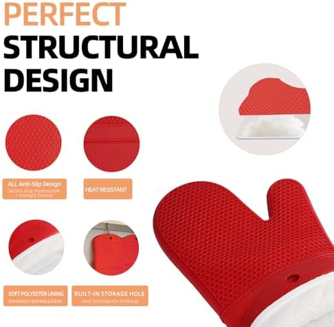YUTAT Silicone Oven Mitts,Heat Resistant 2PCS Oven Mitts with Soft