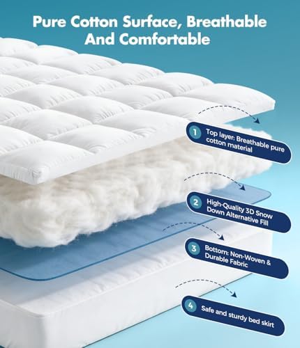 Fracho Queen Cotton Mattress Topper, Extra Thick Pillow Top Mattress