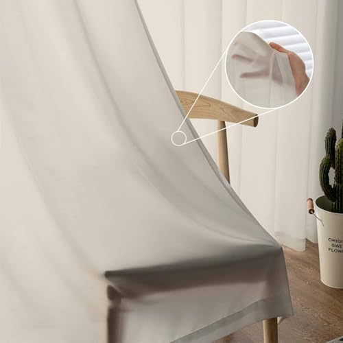 Beige Sheer Curtains 108 Inches Long, White Swan Solid Color Sheer