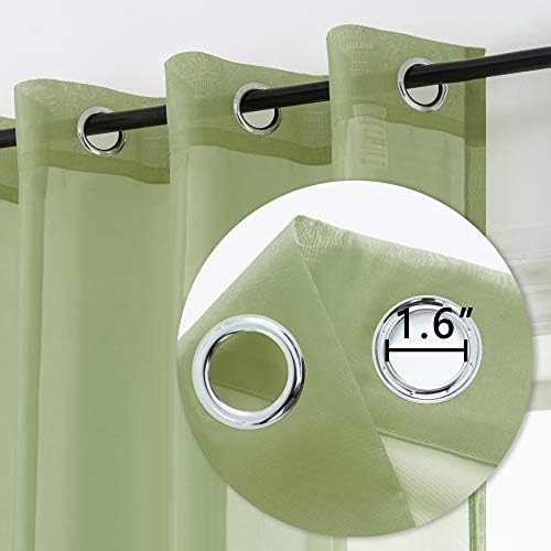 DUALIFE Sage Green Sheer Grommet Curtains 120Inches Extra Length for