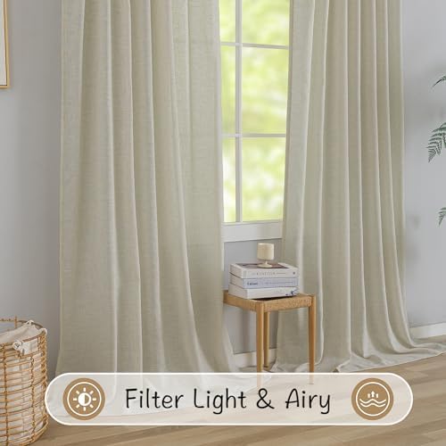 120 Inches Extra Long Linen Curtains for Living Room - 2 Panels Back