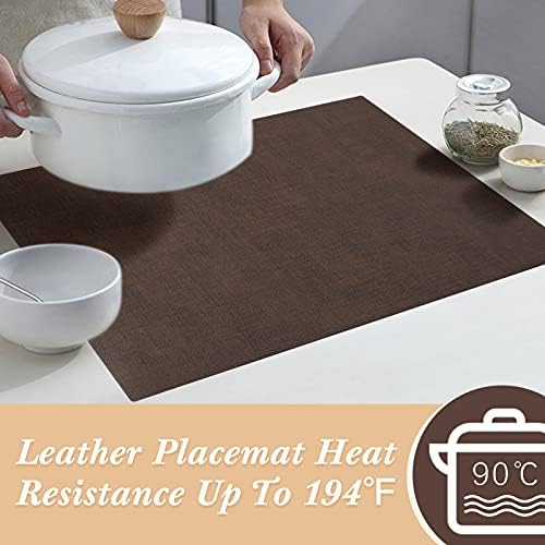 SUEH DESIGN Leather Placemats Table Mats Set of 6, Brown and Tan