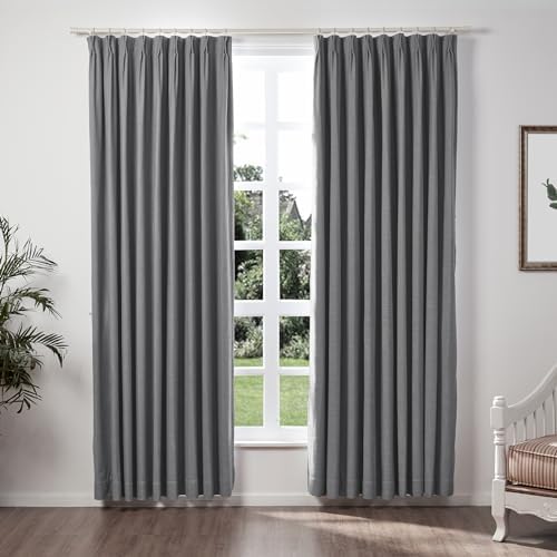 TWOPAGES Carbon Grey Thermal Insulated Curtain 84 Inch Long with White