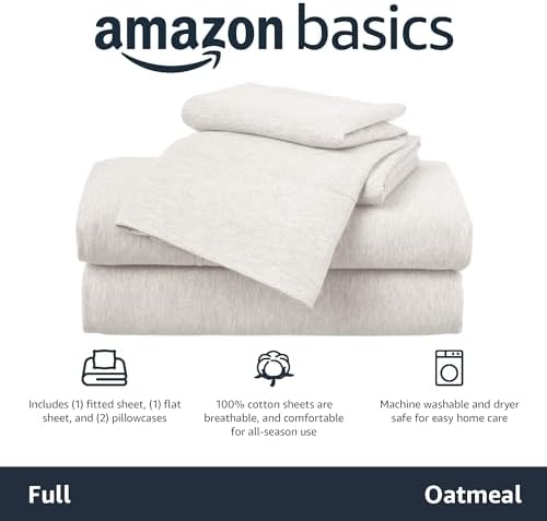 Amazon Basics 4 Piece Breathable 100% Cotton Jersey Knit Sheet Set