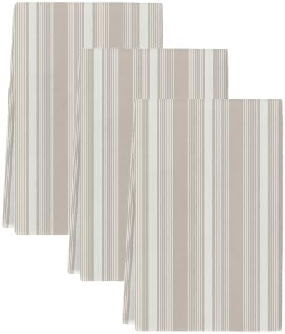 Gray Brown Striped Kitchen Towels Set of 3, Water Absorbent Dish