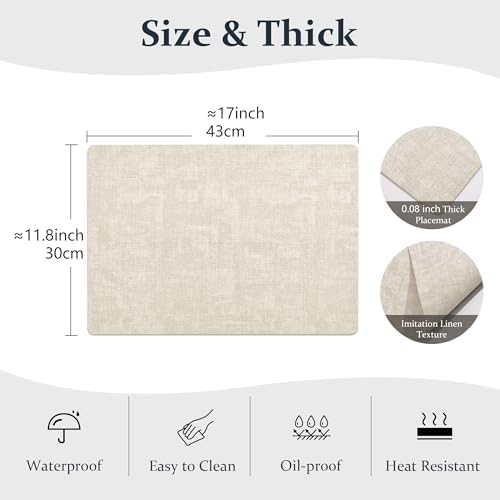 FROMHEART Faux Leather PU Placemats Set of 6 (Beige,11.8" x 17")