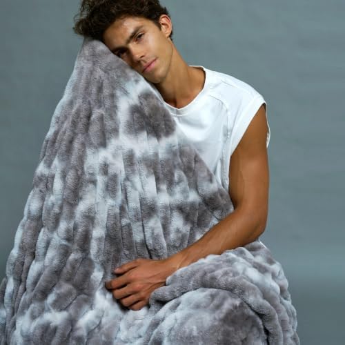 Cozy Bliss Double-Sided Soft Faux Fur Throw Blanket,60"x80", ie-Dye