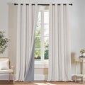 PONY DANCE Cream 100% Blackout Linen Curtains for Bedroom 84 Inches