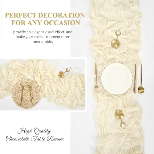 16 Pack 10Ft Cheesecloth Table Runner Ivory, 20 x 120 Inch Rustic