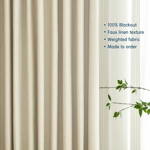 LETAU Long Linen Texture Beige Curtains 108 inches, 100% Blackout