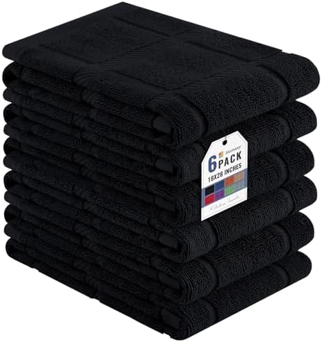 Homaxy 100% Cotton Kitchen Towels 18"x28", 6 Pack Dish Towels, Black